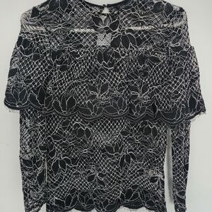 Zara Black and White Lace Blouse